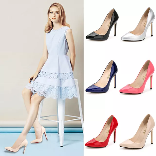 WOMEN LADIES COURT SHOES High Heel Pointed Toe Stiletto Office Pumps Plus Size