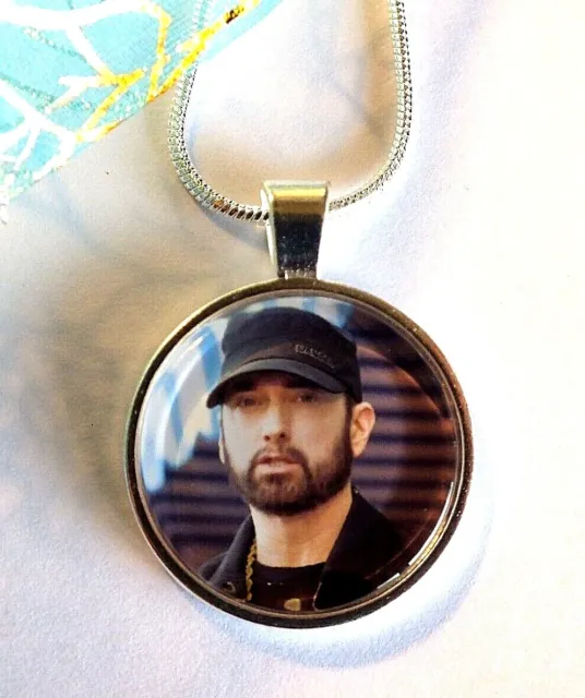 Eminem Rapper Singer Photo Silver Chain Necklace Gift Box Birthday Party Charm