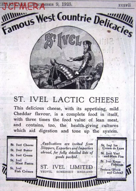 St. Ivel 'West Countrie Delicacies' Lactic Cheese Advert #2: Small 1925 Print AD