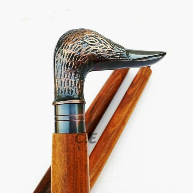 Handmade  Cane Walking Handle Stick Head Duck Brass Wooden Vintage Victorian