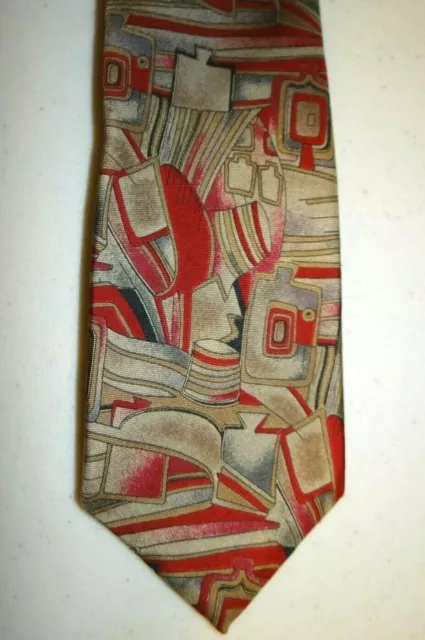 HARVE BENARD Silk Neck Tie Men's Maroon Tan Ancient Pottery Bottles  Necktie