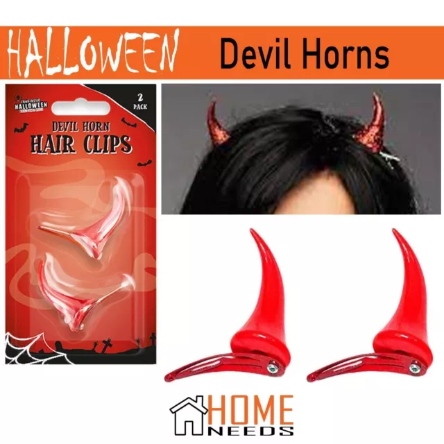 RED DEVIL HORNS HAIR CLIPS Halloween Clip-On Party Fancy Dress Costume Accessory