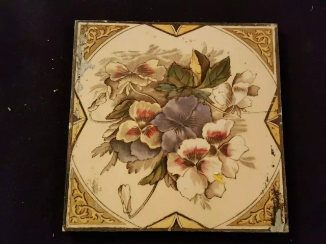 One Reclaimed Antique 6" x 6" Ceramic Victorian Tile Tiling Décor (ER296)