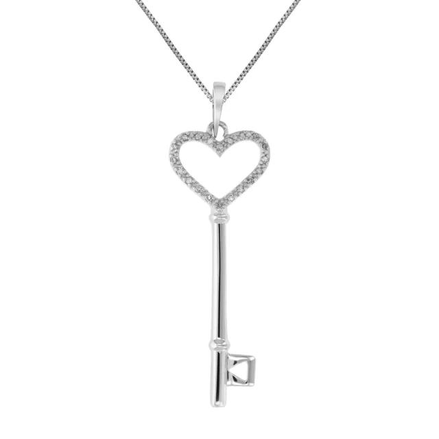 1/8 ct Diamond Heart and Key Pendant Necklace for Women in .925 Sterling Silver