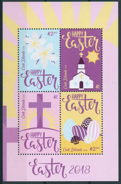 Cook Islands 2018 MNH Easter 4v M/S Churches Flowers Eggs Religion Stamps