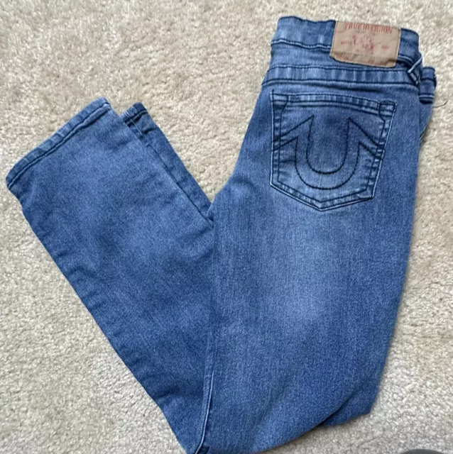 True Religion Boys Blue Medium Wash Denim Straight Jeans Size 14