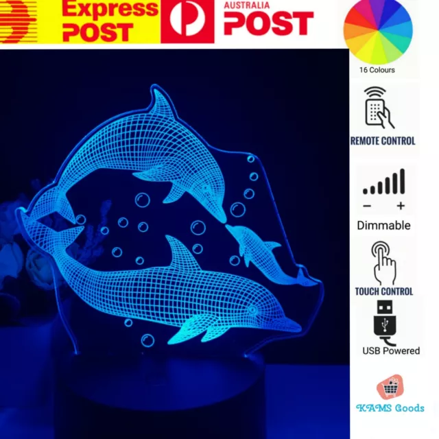 DOLPHIN FAMILY 3D Visual LED 16 Colour Night Light Lamp Gift Birthday Christmas