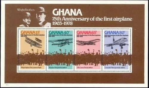 Ghana 1978 - Wright Brothers, Airplanes - Souvenir Stamp Sheet - Scott #654 -MNH