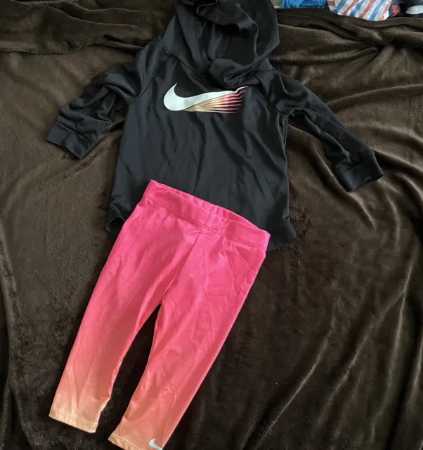Set felpa con cappuccio Nike nera e leggings rosa brillante tuta bambini 12 M 1 anno
