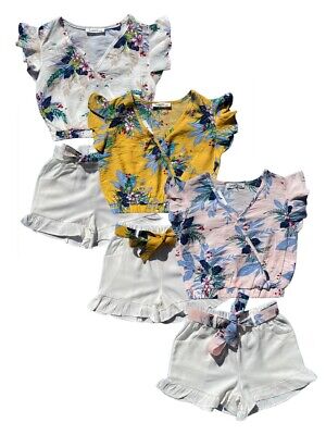 Girls Kids Short Sleeve Set Outfits Floral Flower Summer Top Shorts 2 Piece Set