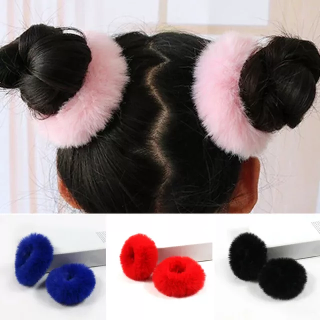 1Pair Women Girls Fluffy Faux Fur Furry Scrunchie Elastic Hair Ring Rope Band