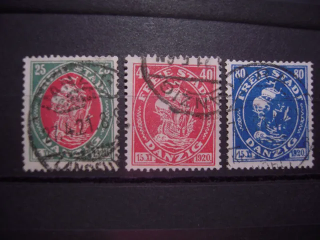 Briefmarken, Danzig 1921, Nr. 63-65 !, gestempelter, gezähnter! Satz