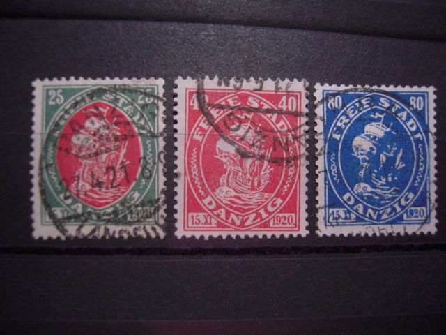 Briefmarken, Danzig 1921, Nr. 63-65 !, gestempelter, gezähnter! Satz