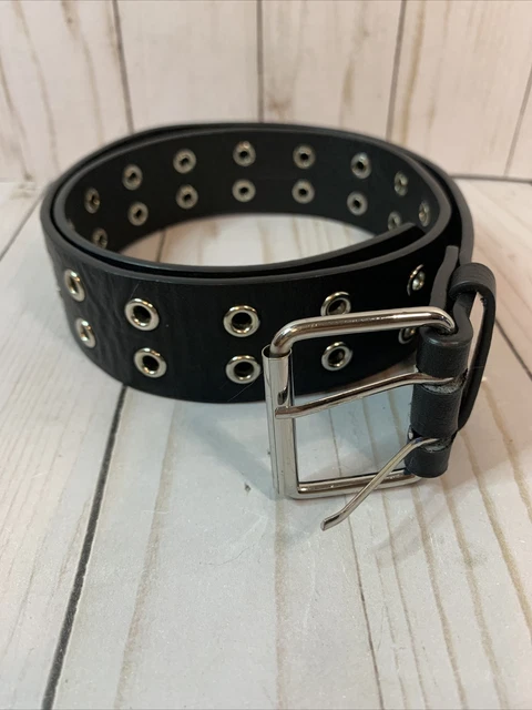 Brandy Melville Rock Style Belt Black Silver Buckle & Grommets One Size 35x1.5