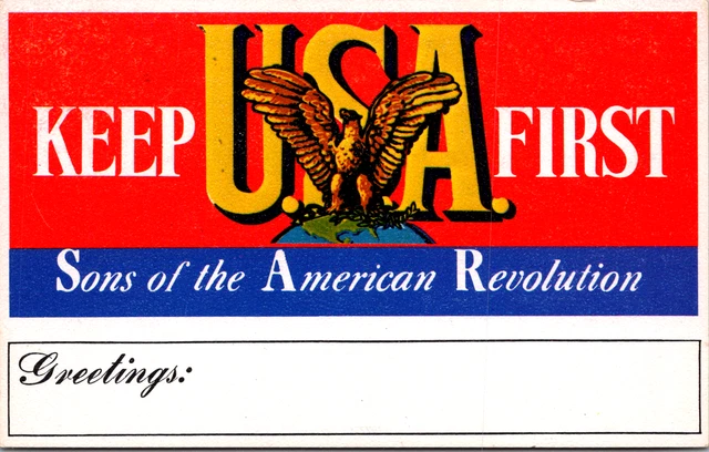 Sons of the American Revolution Keep USA First patriotic vintage postcard eagle