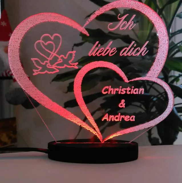 ACRYL HERZ ICH LIEBE DICH LED-LICHT und Ihrem Namen eingraviert-Liebeserklärung