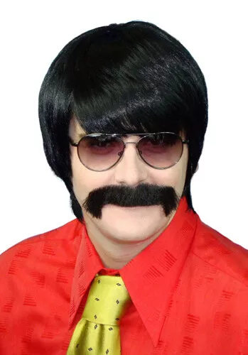 Mens Black 70's Wig Mod Guy Beatles 60's 70's Costume Fancy Dress Retro Disco