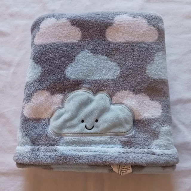 Little Love Nojo Plush Fleece Grey Blue Cloud Baby Blanket Lovey 30 x 40