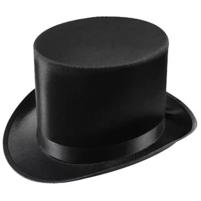 Black Lincoln Top Hat Satin Costume Victorian Gentleman Ring Master Magician