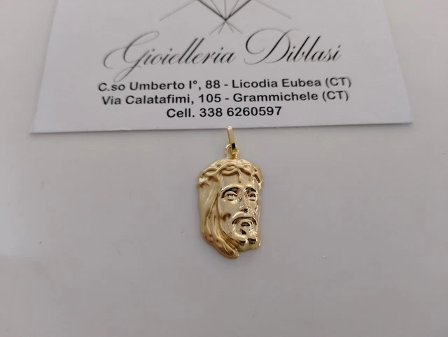 CIONDOLO PENDENTE MEDAGLIA VOLTO DI GESU' CRISTO ORO GIALLO 18 KARATI