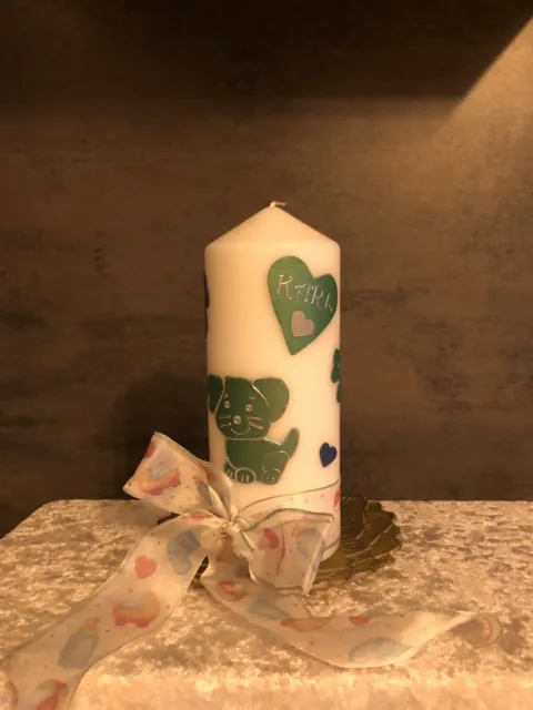 Kerze zur Geburt für Jungen, 80 x 200 mm, jede Kerze ein Unikat