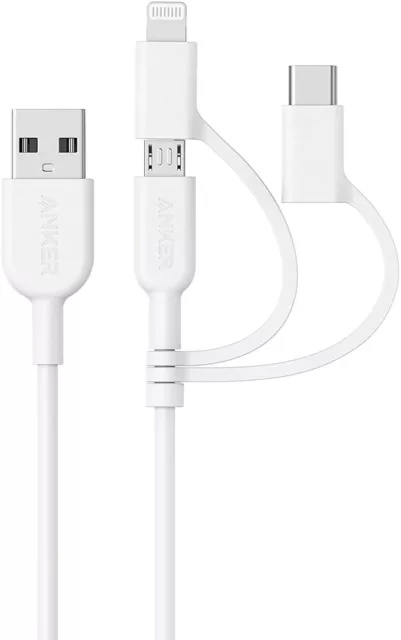 Anker 3-in-1 Cable, Lightning/Type C/Micro USB Cable for iPhone, iPad, HTC, LG