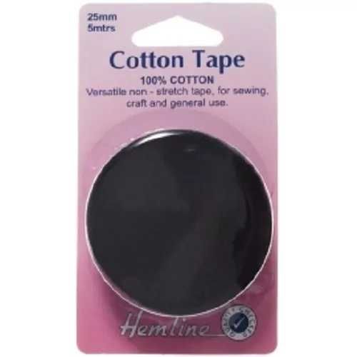 100% Cotton Non Stretch Tape 5m x 25mm- Black or White - Sew Bunting Drawstring