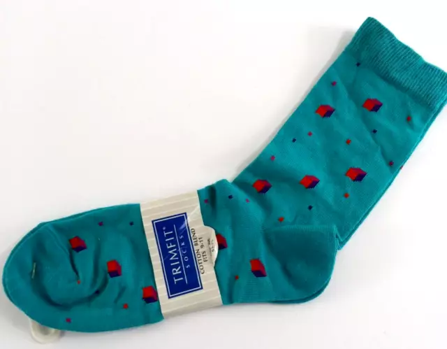 Vintage Trim Fit Socks Children's Size 9-11 Teal Red Purple Geometric New