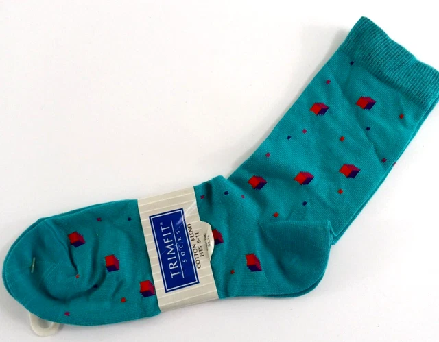 Vintage Trim Fit Socks Children's Size 9-11 Teal Red Purple Geometric New