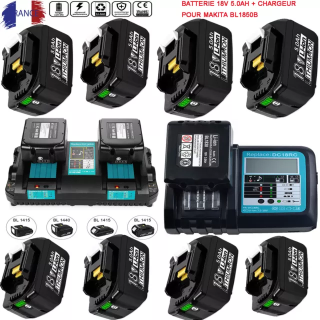 Makita Batterie 18V 5Ah BL1850B BL1860B BL1815N Li-Ion LXT & LED DC18RC Chargeur