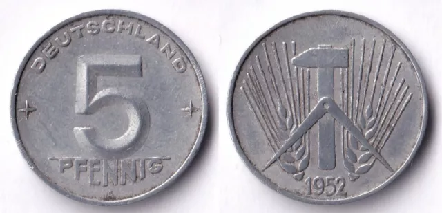Münze, Deutschland-DDR 5 Pfennig 1952 A / Sehr schön / KM# 6