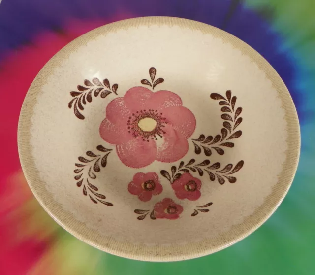 Royal China Jeannette Large Salad Pasta Serving Bowl Pink Poppies Tan Trim