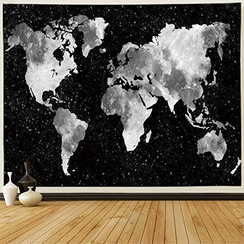 Boutique World Map Tapestry Watercolor World Map Tapestry Wall Hanging Black ...