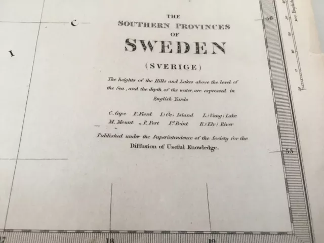 ORIGINAL 1832 -SDUK Map Hand Colored  - Europe- Sweden 2