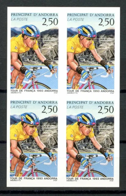 ANDORRE Non Dentelé Yvert 434 Cyclisme Tour de France 1993 Bloc de 4 Cote 122
