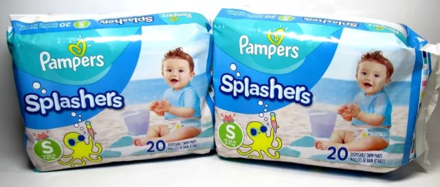 2 Packs Pampers Splashers Swim Diapers Pants Small S Disposable 40 Diapers 20/pk