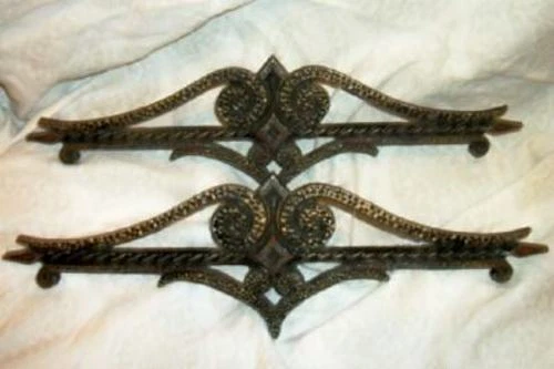Art Deco Iron Polychrome Curtain Rod Clips Bracket Scrolls Arrows Original