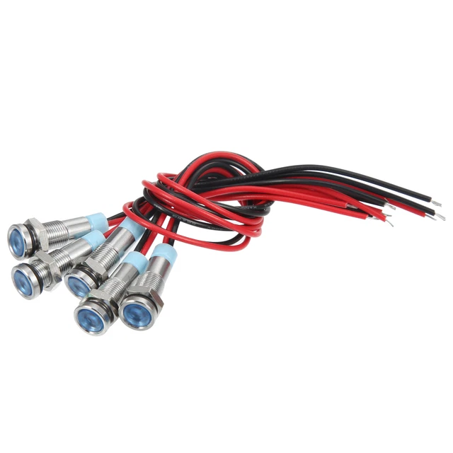5uds 6mm 1/4" Interior LED Indicador Luces Plana Cabeza 150mm Azul