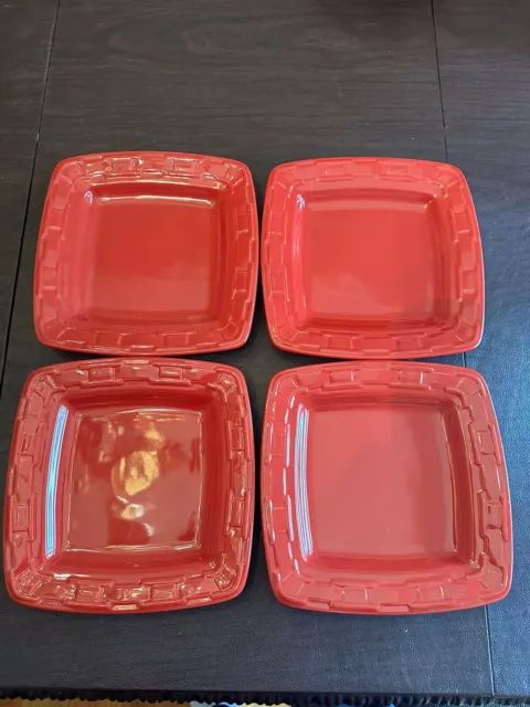 4 Longaberger Pottery Woven Traditions Paprika Square Luncheon Salad Plates 8.5”