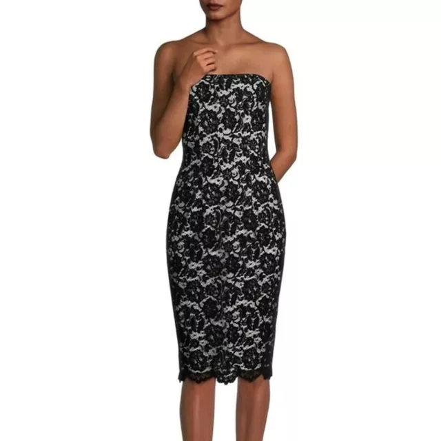 NWT Black Halo Eve Laurel Berman Black White Lace Barker Cocktail Sheath Dress 4