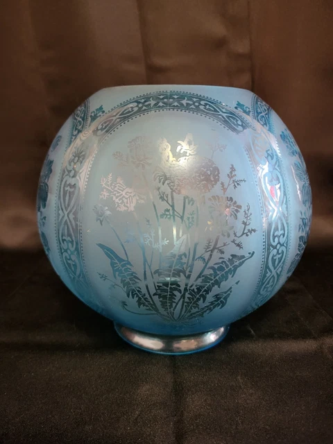 Antique Vintage Blue Ball Shade Globe GWTW Banquet Kerosene Oil Center Draft