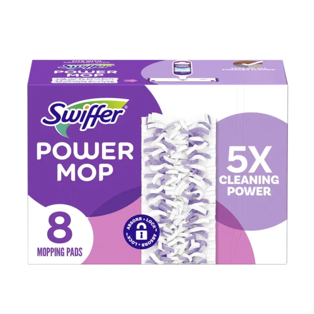 Swiffer Power Mop Multi-Surface Mopping Pad Refills, 8 Count Mop Heads.