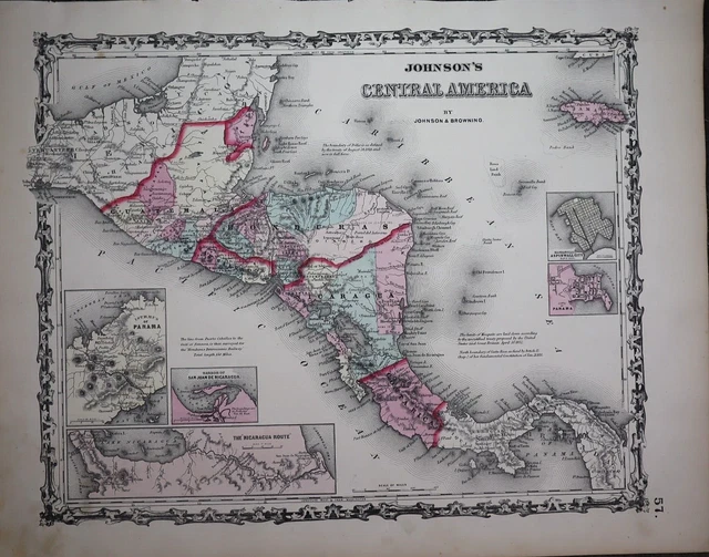 1863 Johnson's Atlas Map ~ CENTRAL AMERICA - (14x18) ~Free S&H #761