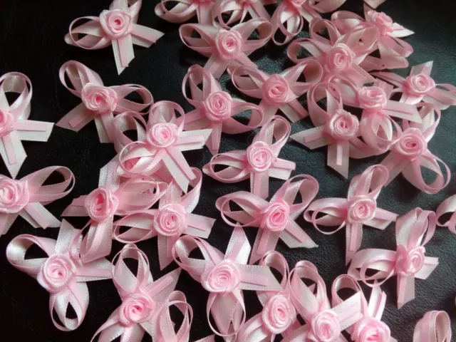 Small Satin Ribbon Bows White Baby Pink Rose Bows Applique Decoration Diy