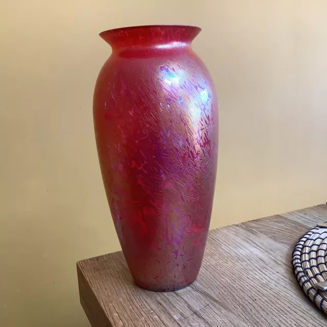 Large Royal Brierley Studio Iridescent Fiery Red/Orange Vase