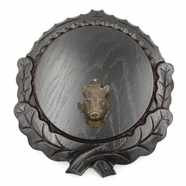 Placa de Jabalí Tallado Oscuro Af 16 CM Con 1 Pieza Cabeza Portada Pequeño