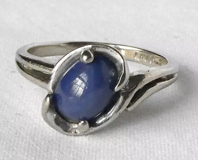 Vintage 14k White Gold Dark Blue Linde Lindy Star Sapphire Solitaire Ring