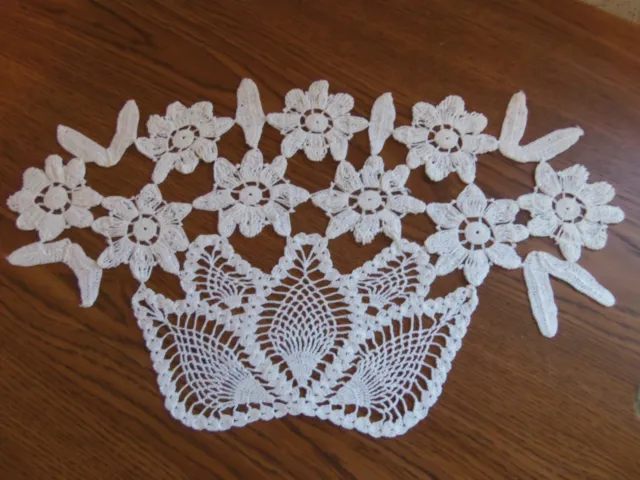 Hand Crocheted Doily Basket of Daisies White 17" x 10"