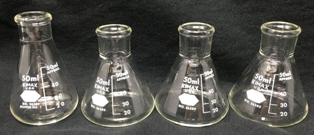 Set of 4 Kimax Erlenmeyer Flasks Lab Glass 50 ml
