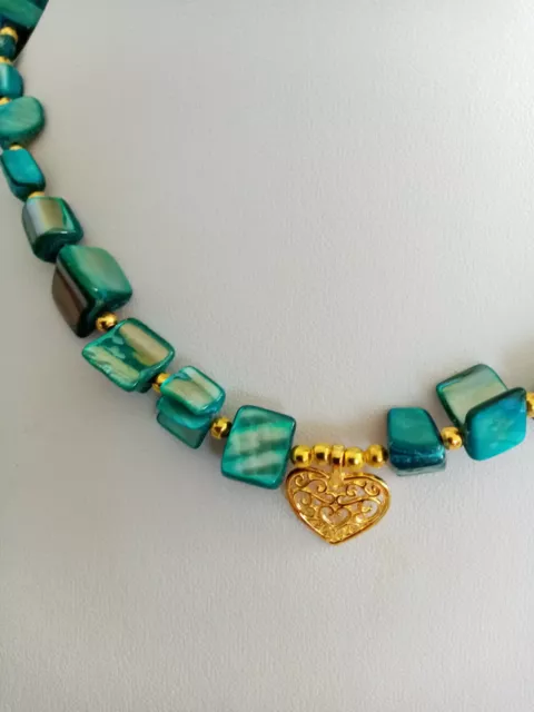 Schmuck Perlen Halskette Perlmutt Nuggets Abalone Muscheln mit Herz 48+4 cm 2